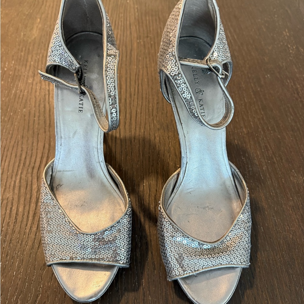 Kelly & Katie Silver Sparkly Heels with Ankle Strap